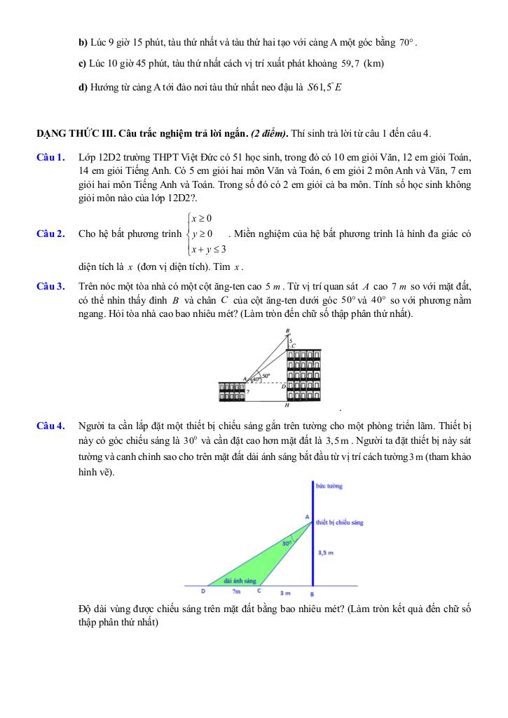 đề ôn tập giữa kì 1 toán 10 năm 2025 – 2026 trường thpt việt đức – hà nội 2