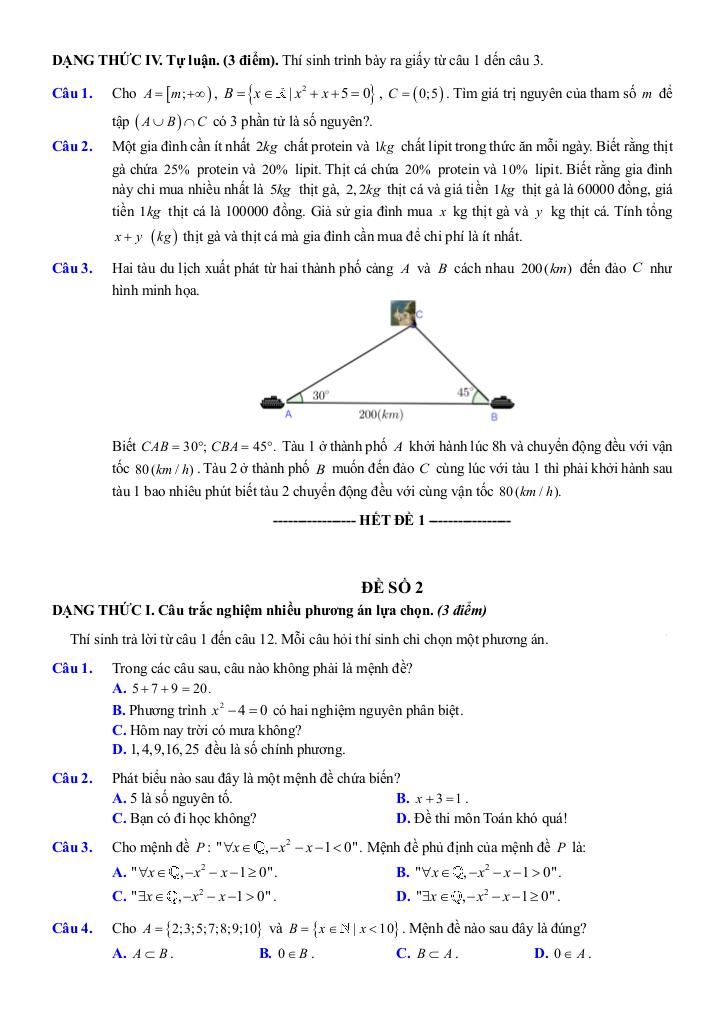 đề ôn tập giữa kì 1 toán 10 năm 2025 – 2026 trường thpt việt đức – hà nội 3
