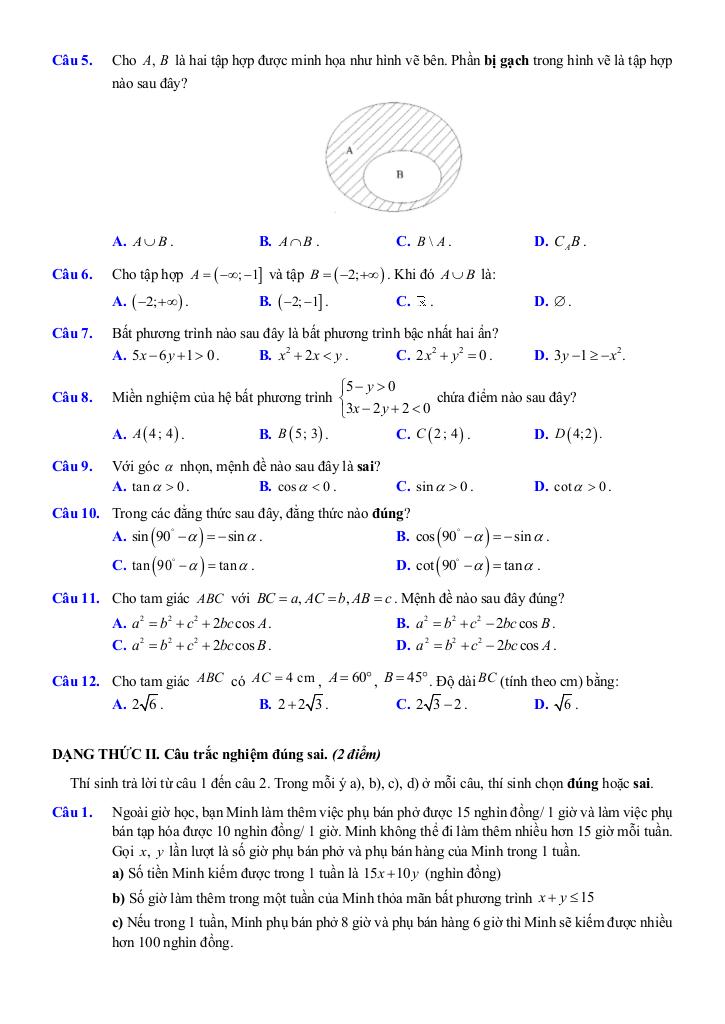 đề ôn tập giữa kì 1 toán 10 năm 2025 – 2026 trường thpt việt đức – hà nội 4