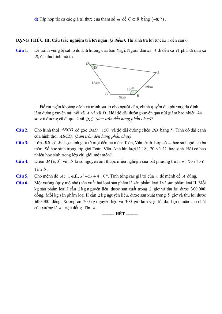 đề ôn tập giữa kì 1 toán 10 năm 2025 – 2026 trường thpt việt đức – hà nội 9