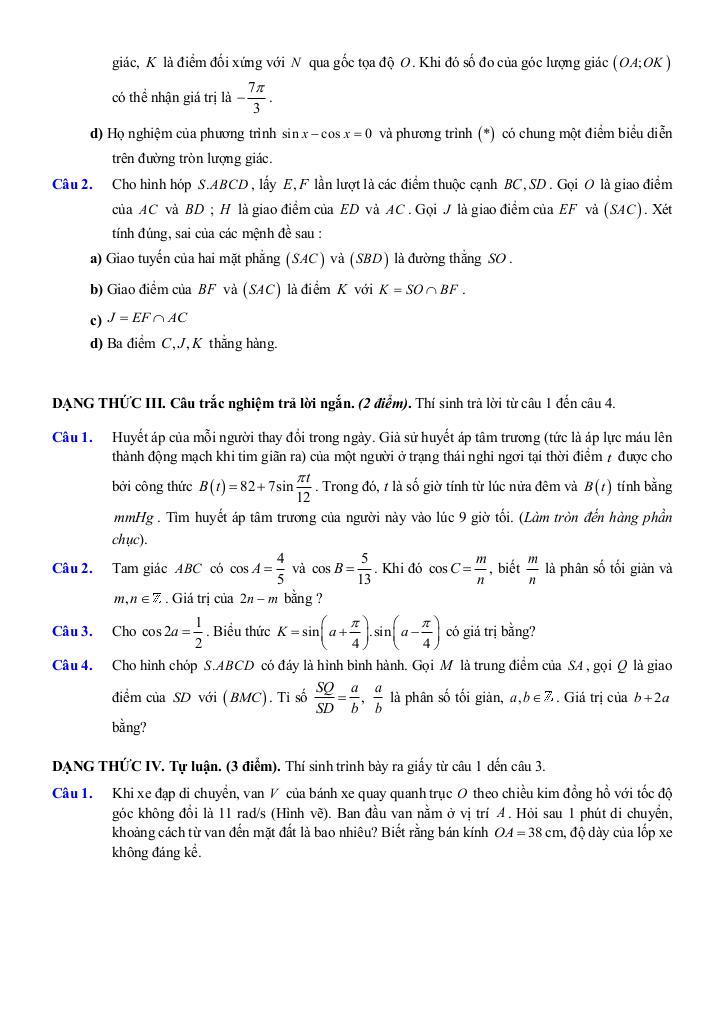 đề ôn tập giữa kì 1 toán 11 năm 2025 – 2026 trường thpt việt đức – hà nội 2