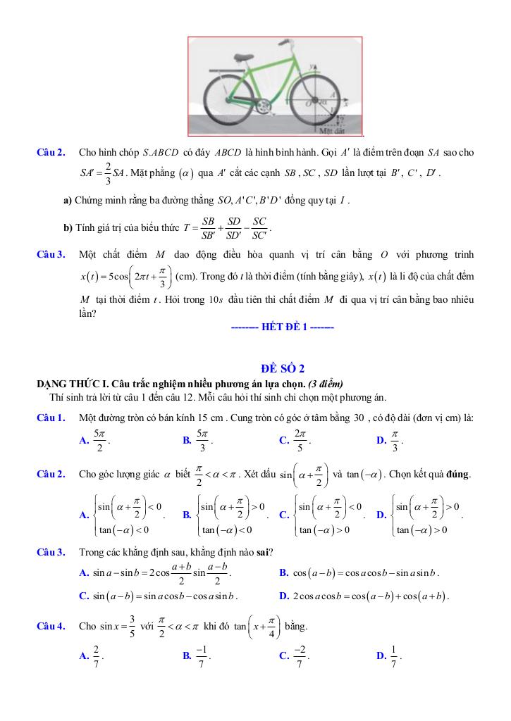 đề ôn tập giữa kì 1 toán 11 năm 2025 – 2026 trường thpt việt đức – hà nội 3