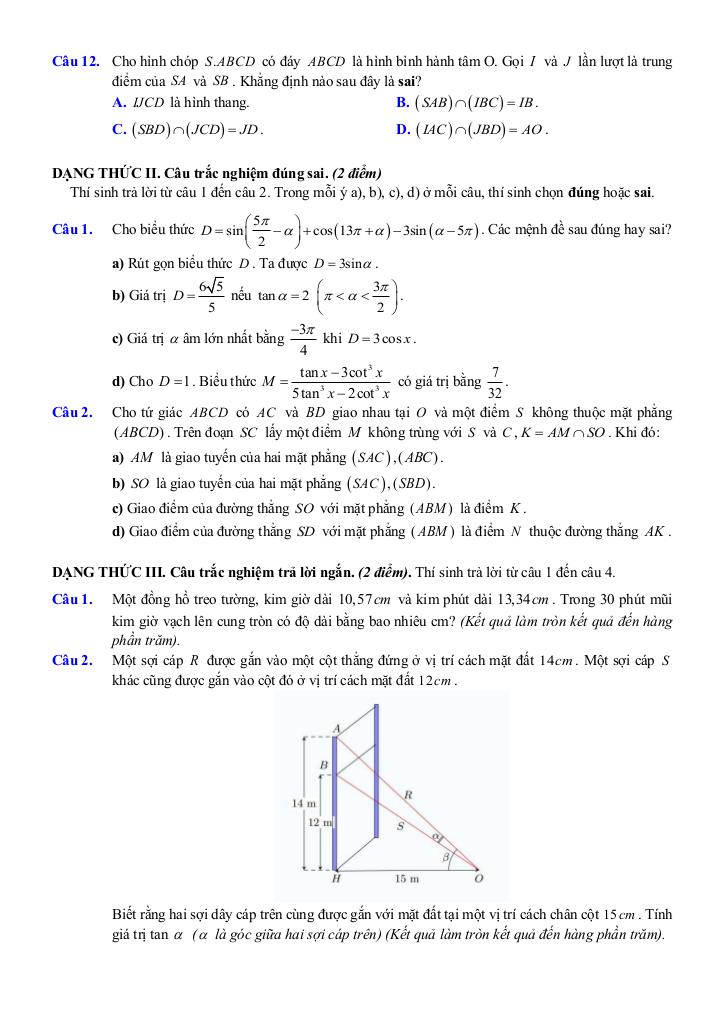 đề ôn tập giữa kì 1 toán 11 năm 2025 – 2026 trường thpt việt đức – hà nội 5