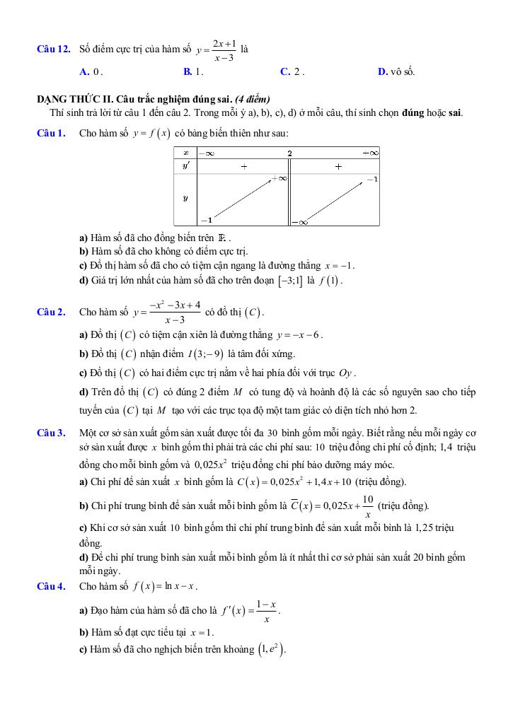 đề ôn tập giữa kì 1 toán 12 năm 2025 – 2026 trường thpt việt đức – hà nội 2