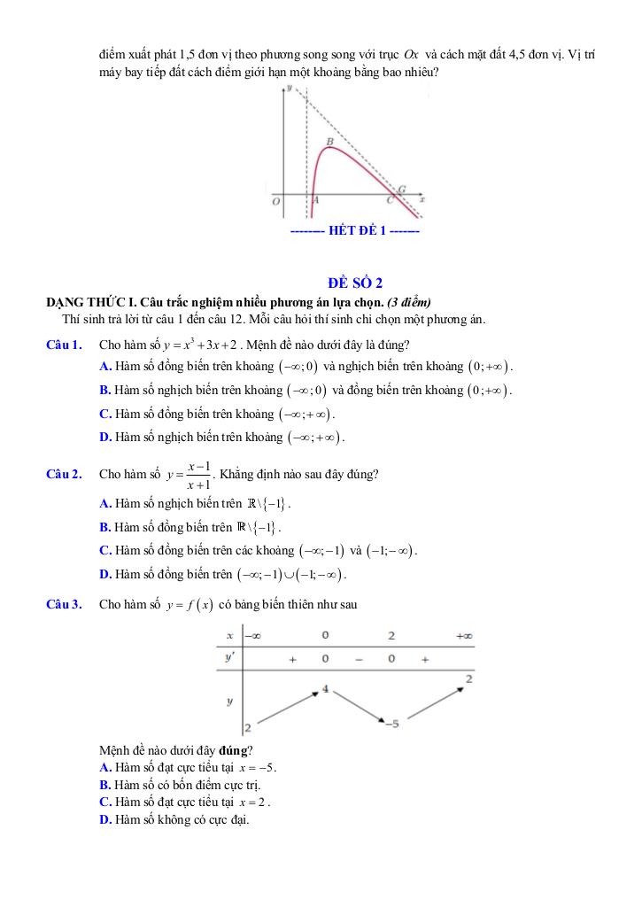 đề ôn tập giữa kì 1 toán 12 năm 2025 – 2026 trường thpt việt đức – hà nội 4