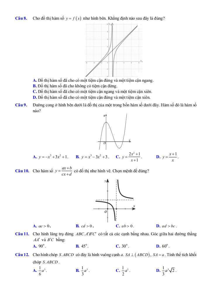 đề ôn tập giữa kì 1 toán 12 năm 2025 – 2026 trường thpt việt đức – hà nội 6
