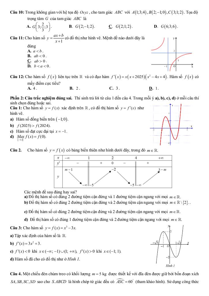 đề ôn tập giữa kỳ 1 toán 12 năm 2025 – 2026 trường thpt gia bình 1 – bắc ninh 2