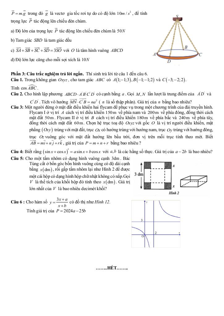 đề ôn tập giữa kỳ 1 toán 12 năm 2025 – 2026 trường thpt gia bình 1 – bắc ninh 3