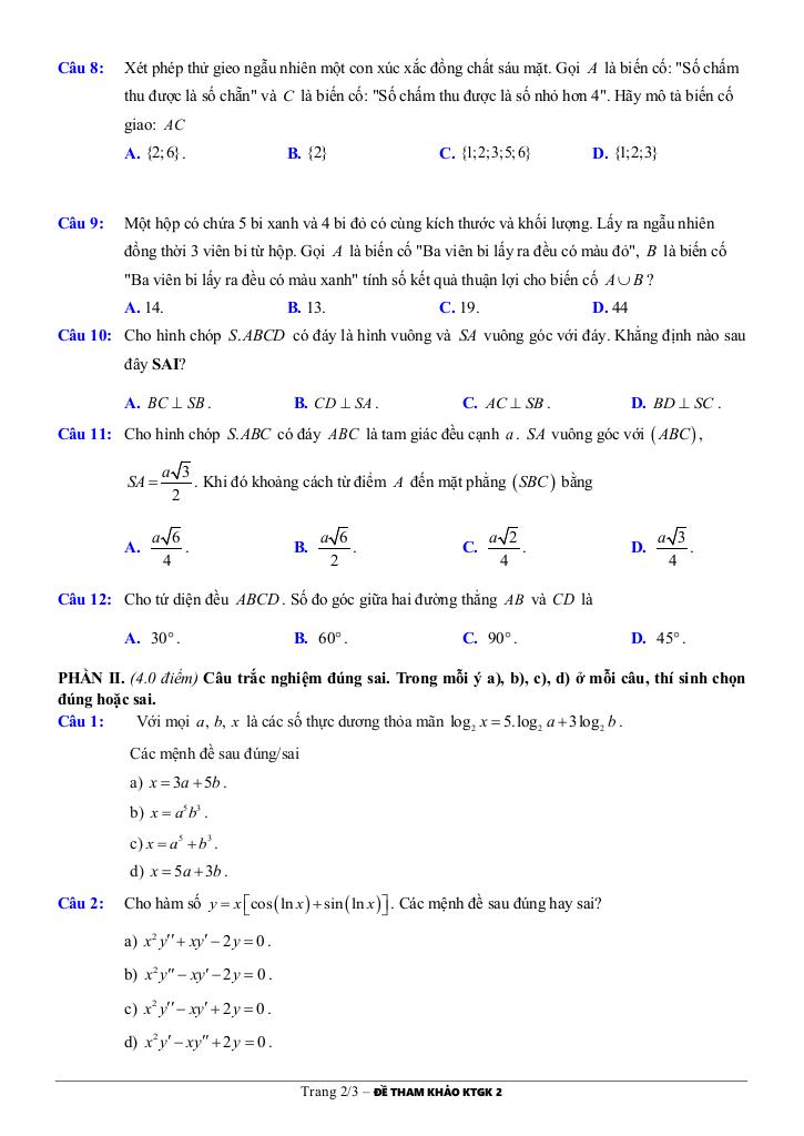 đề tham khảo cuối kì 2 toán 11 năm 2024 – 2025 trường thpt marie curie – tp hcm 1