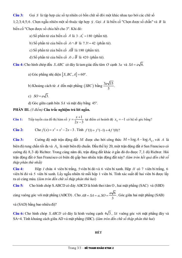 đề tham khảo cuối kì 2 toán 11 năm 2024 – 2025 trường thpt marie curie – tp hcm 2