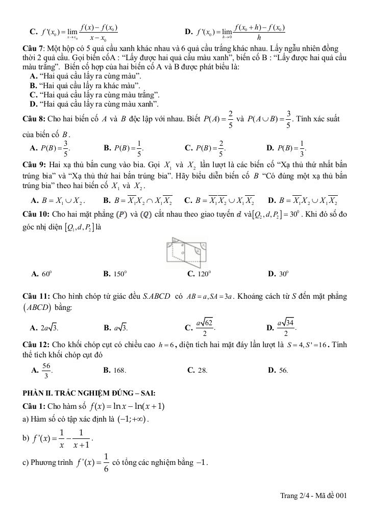 đề tham khảo cuối kì 2 toán 11 năm 2024 – 2025 trường thpt marie curie – tp hcm 8