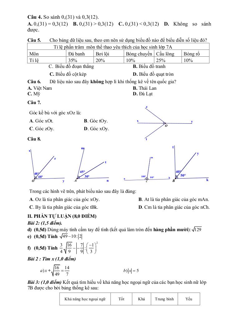 đề tham khảo cuối kỳ 1 toán 7 năm 2025 – 2026 trường thcs đông thạnh – tp hcm 5