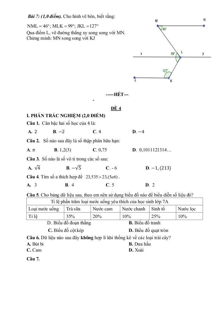 đề tham khảo cuối kỳ 1 toán 7 năm 2025 – 2026 trường thcs đông thạnh – tp hcm 7