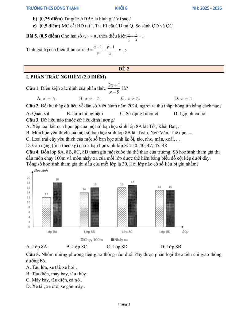 đề tham khảo cuối kỳ 1 toán 8 năm 2025 – 2026 trường thcs đông thạnh – tp hcm 2