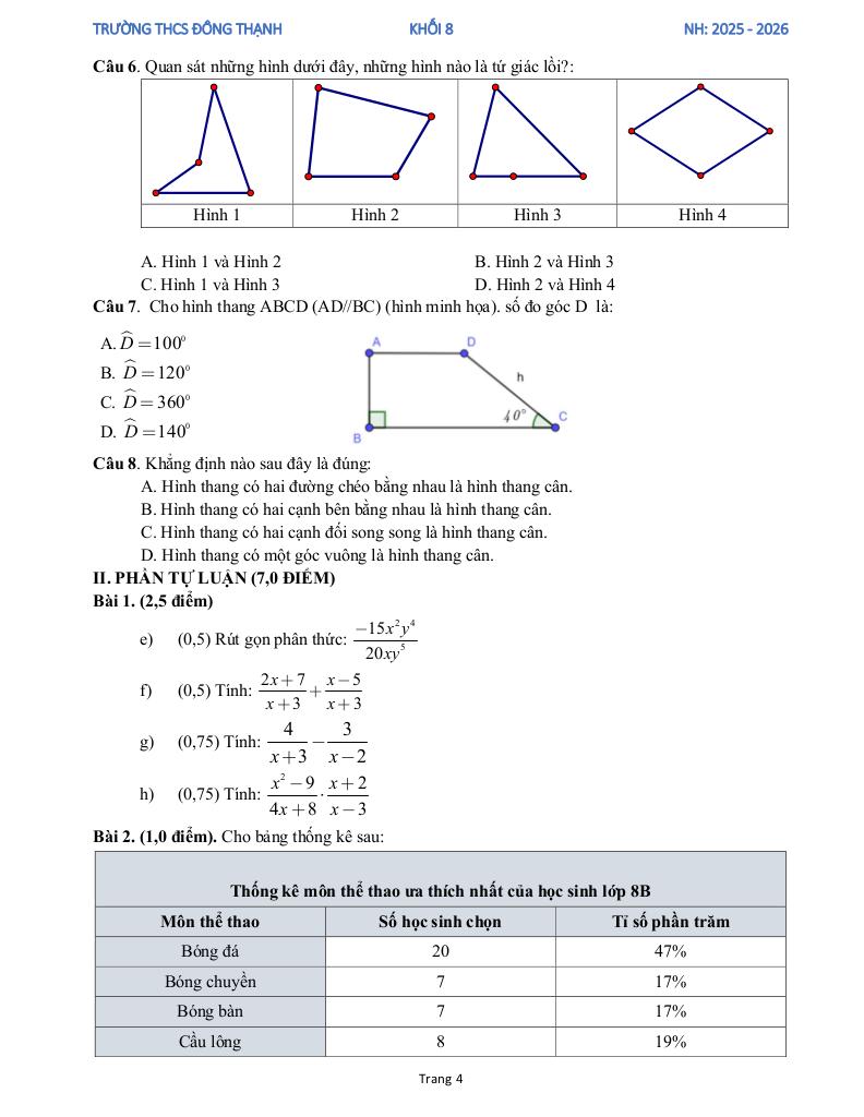 đề tham khảo cuối kỳ 1 toán 8 năm 2025 – 2026 trường thcs đông thạnh – tp hcm 3