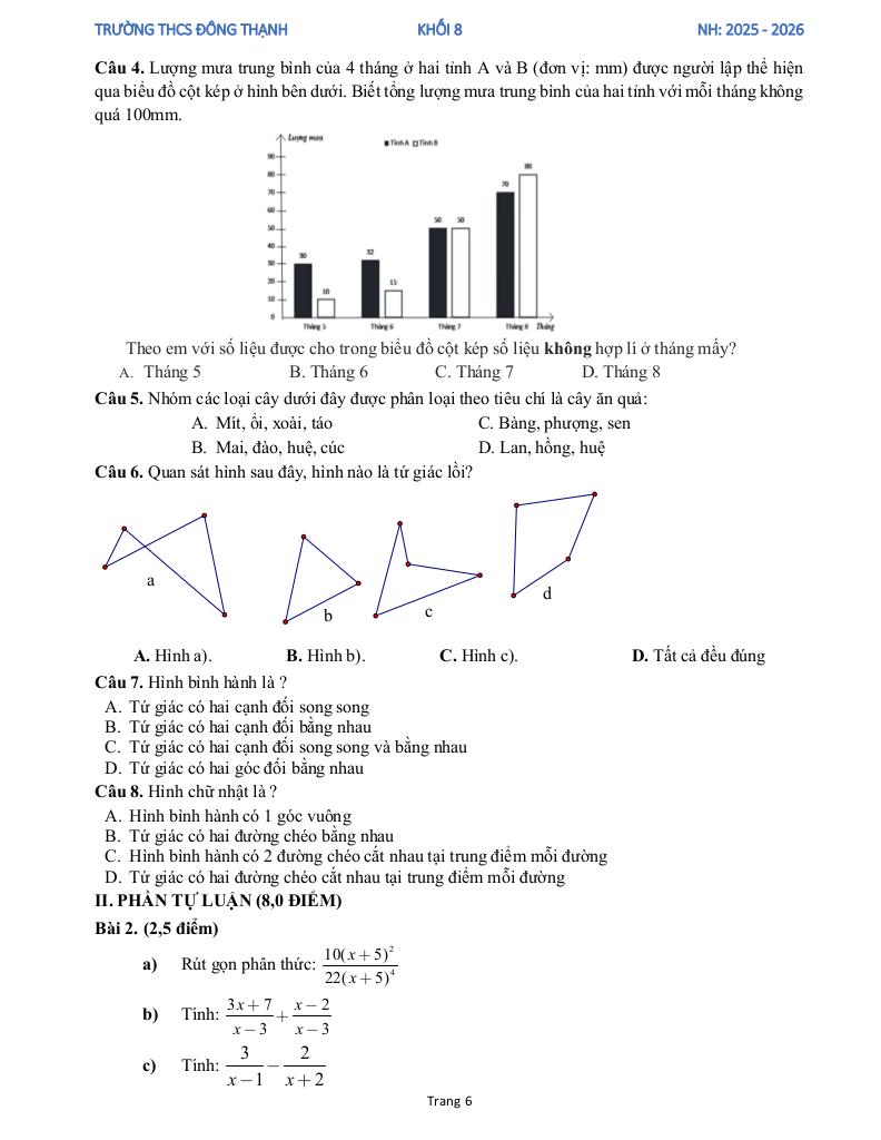 đề tham khảo cuối kỳ 1 toán 8 năm 2025 – 2026 trường thcs đông thạnh – tp hcm 5