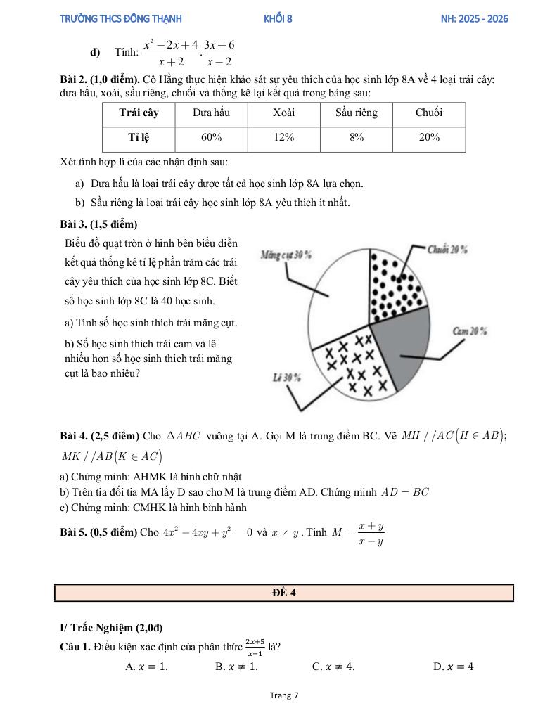 đề tham khảo cuối kỳ 1 toán 8 năm 2025 – 2026 trường thcs đông thạnh – tp hcm 6