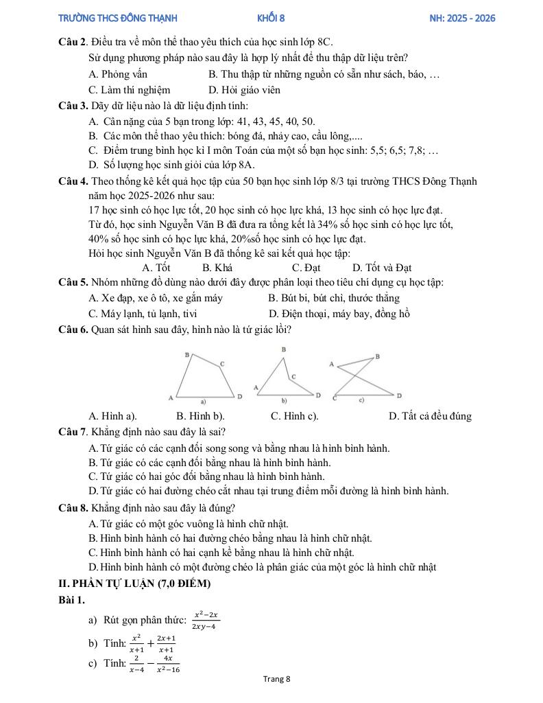 đề tham khảo cuối kỳ 1 toán 8 năm 2025 – 2026 trường thcs đông thạnh – tp hcm 7