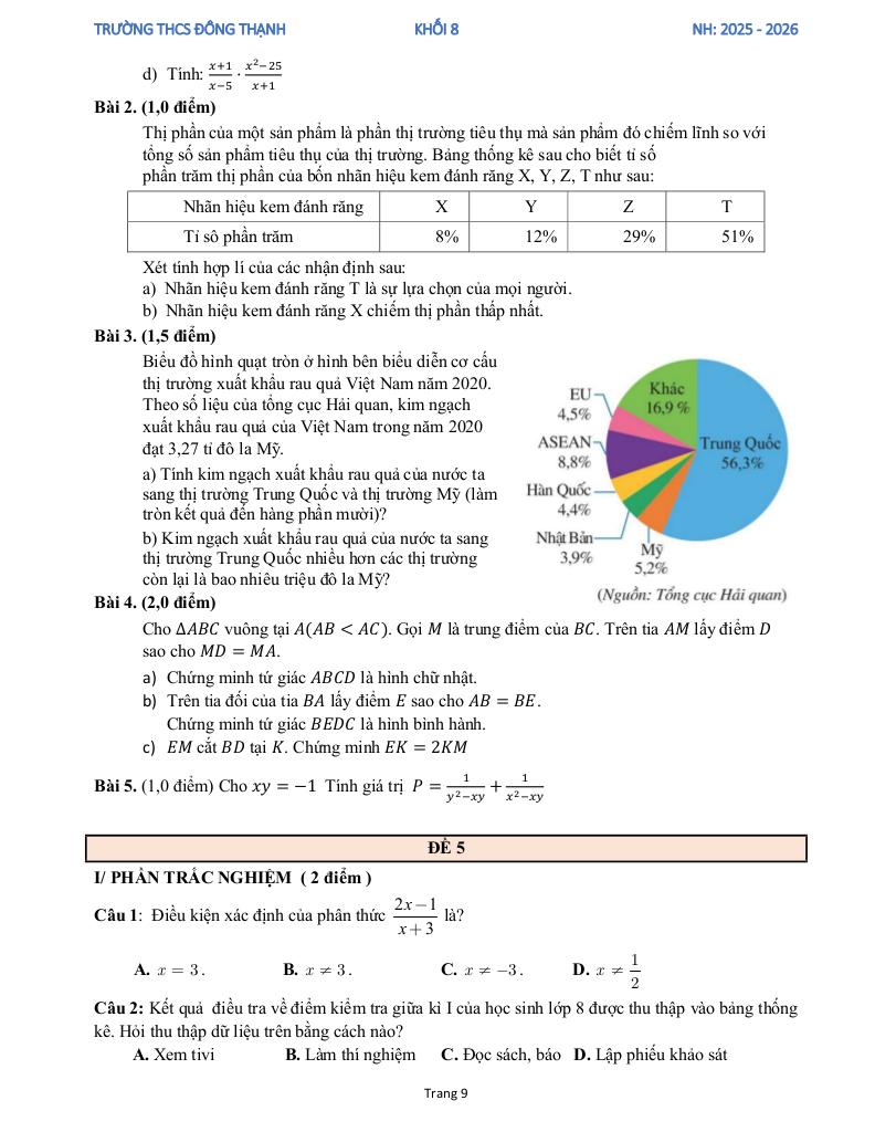 đề tham khảo cuối kỳ 1 toán 8 năm 2025 – 2026 trường thcs đông thạnh – tp hcm 8