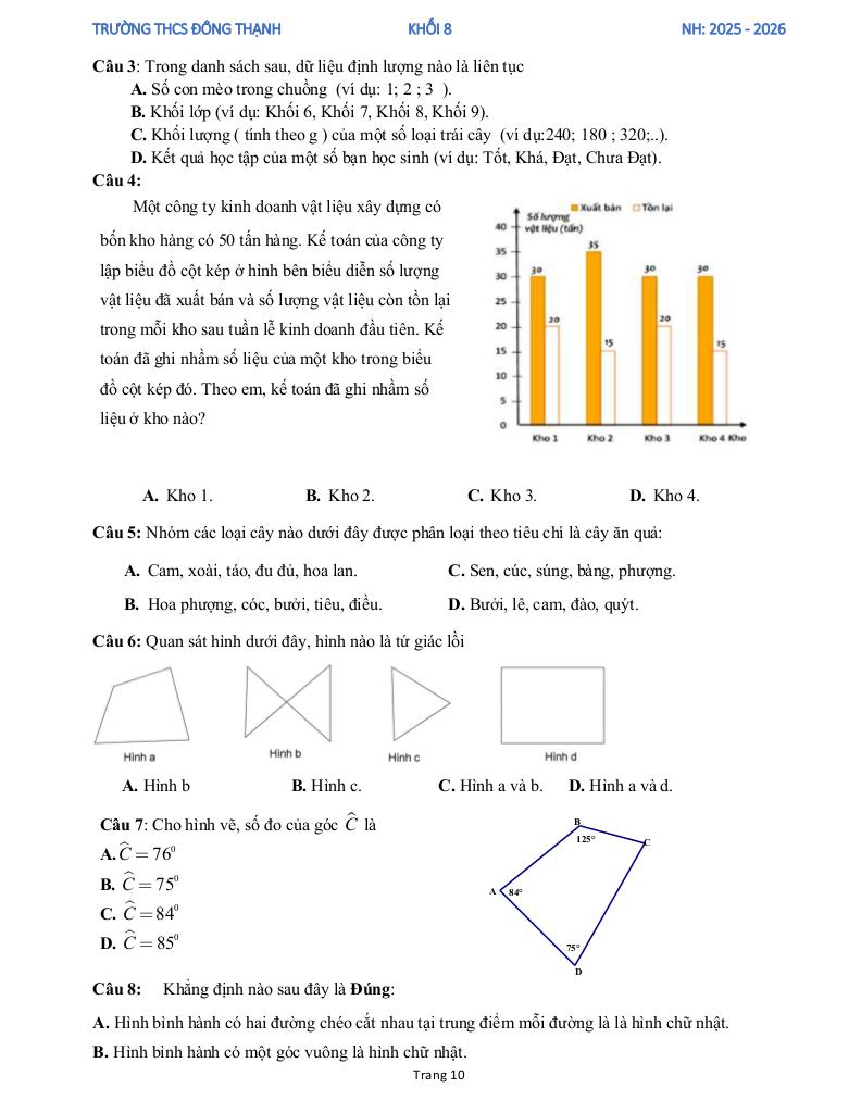 đề tham khảo cuối kỳ 1 toán 8 năm 2025 – 2026 trường thcs đông thạnh – tp hcm 9