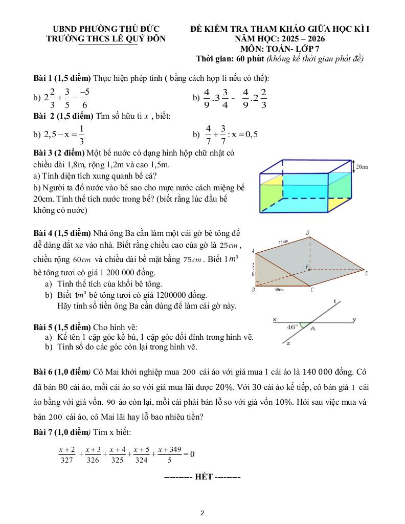 đề tham khảo giữa kì 1 toán 7 năm 2025 – 2026 trường thcs lê quý đôn – tp hcm 1