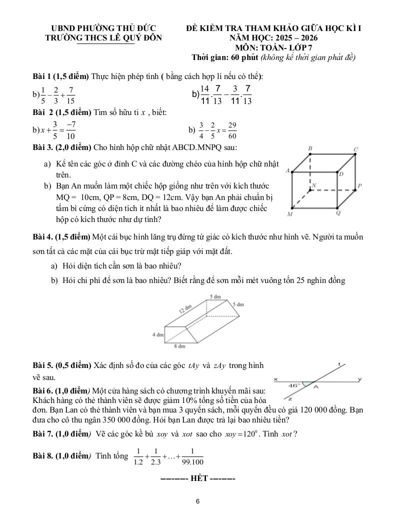 đề tham khảo giữa kì 1 toán 7 năm 2025 – 2026 trường thcs lê quý đôn – tp hcm 5