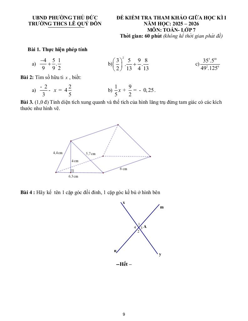 đề tham khảo giữa kì 1 toán 7 năm 2025 – 2026 trường thcs lê quý đôn – tp hcm 8