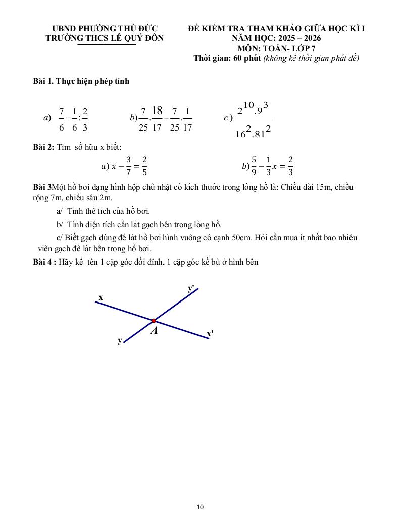 đề tham khảo giữa kì 1 toán 7 năm 2025 – 2026 trường thcs lê quý đôn – tp hcm 9