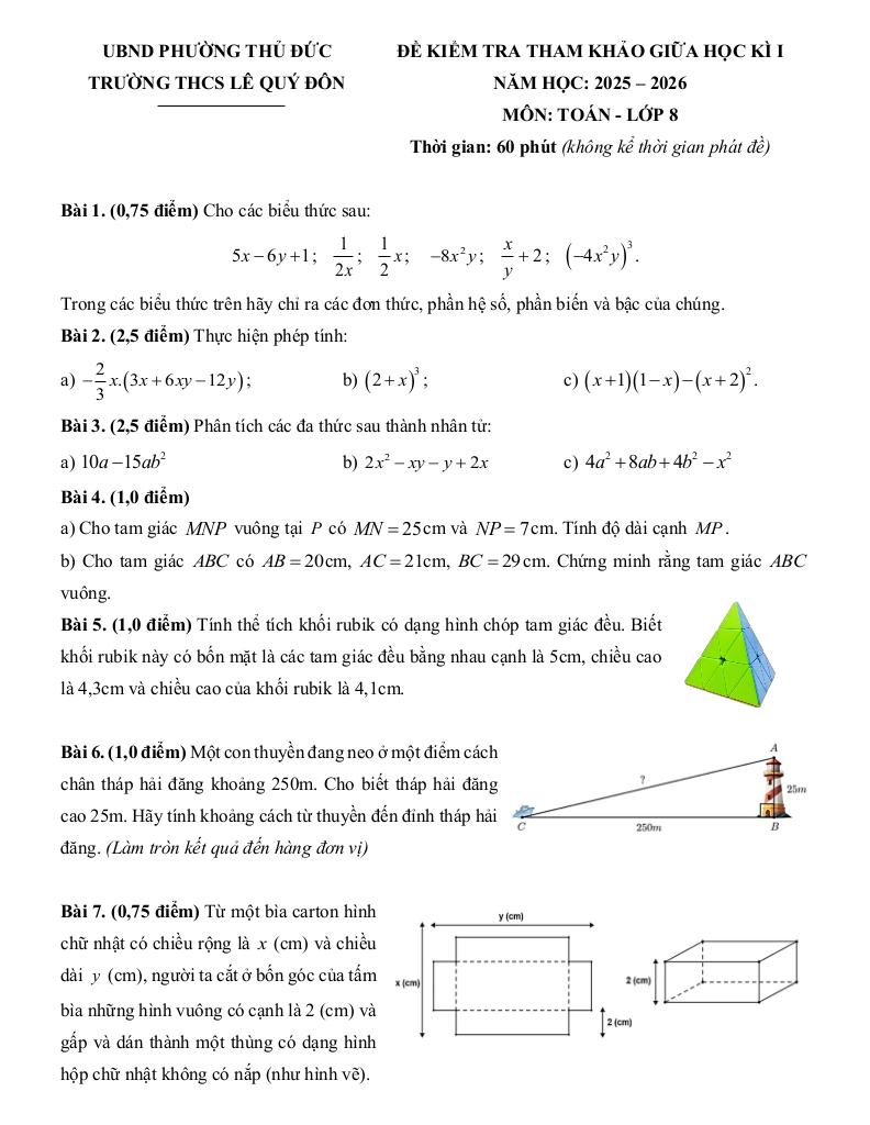 đề tham khảo giữa kì 1 toán 8 năm 2025 – 2026 trường thcs lê quý đôn – tp hcm 0