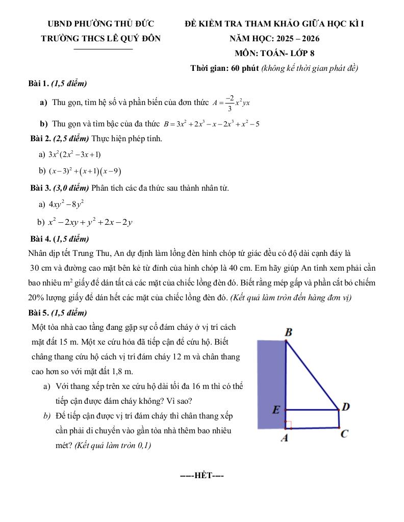 đề tham khảo giữa kì 1 toán 8 năm 2025 – 2026 trường thcs lê quý đôn – tp hcm 5