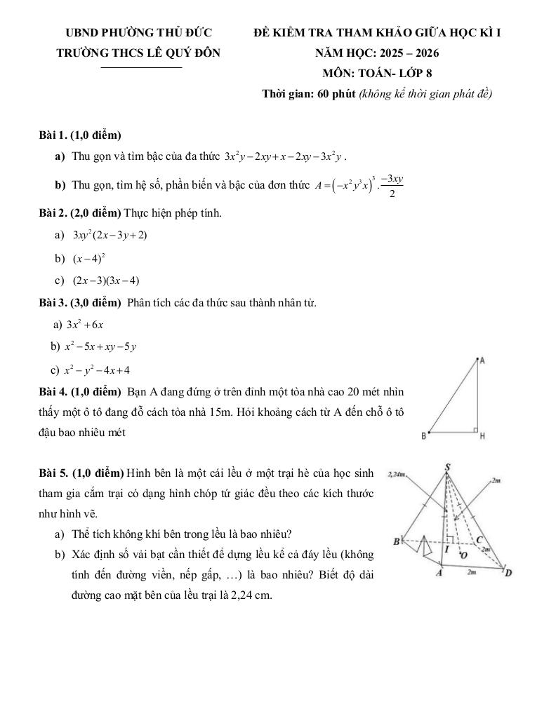 đề tham khảo giữa kì 1 toán 8 năm 2025 – 2026 trường thcs lê quý đôn – tp hcm 6