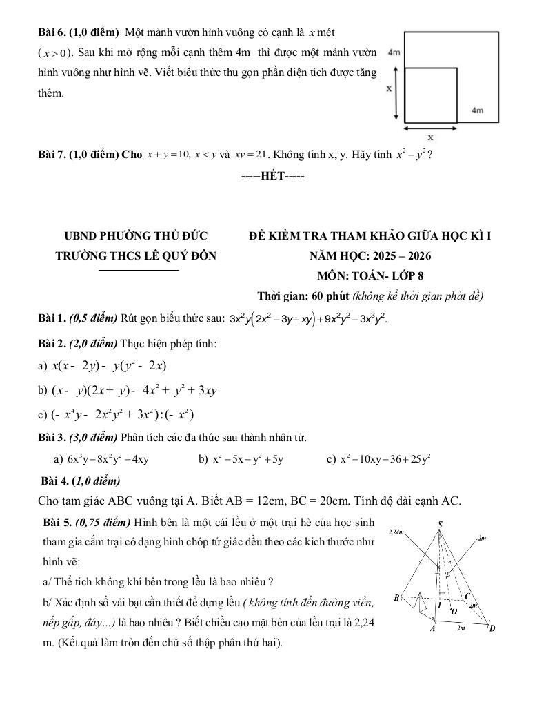 đề tham khảo giữa kì 1 toán 8 năm 2025 – 2026 trường thcs lê quý đôn – tp hcm 7