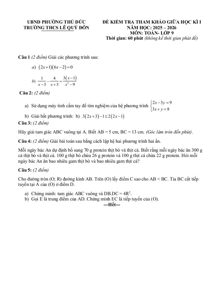 đề tham khảo giữa kì 1 toán 9 năm 2025 – 2026 trường thcs lê quý đôn – tp hcm 0
