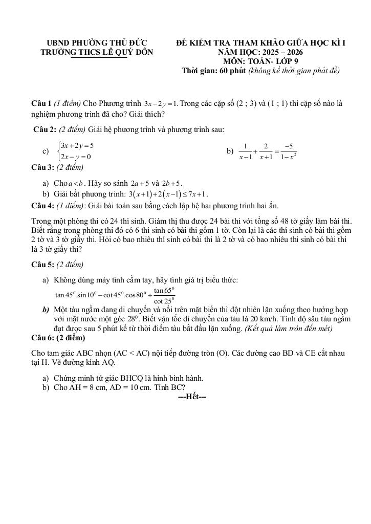 đề tham khảo giữa kì 1 toán 9 năm 2025 – 2026 trường thcs lê quý đôn – tp hcm 1