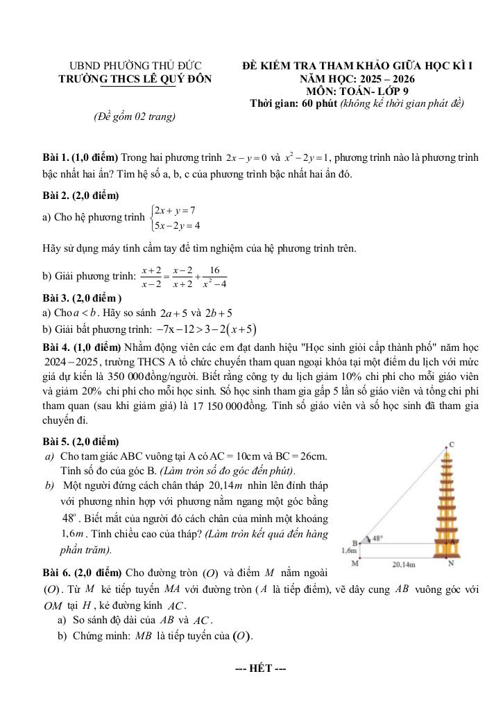 đề tham khảo giữa kì 1 toán 9 năm 2025 – 2026 trường thcs lê quý đôn – tp hcm 4