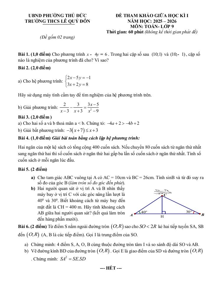 đề tham khảo giữa kì 1 toán 9 năm 2025 – 2026 trường thcs lê quý đôn – tp hcm 6