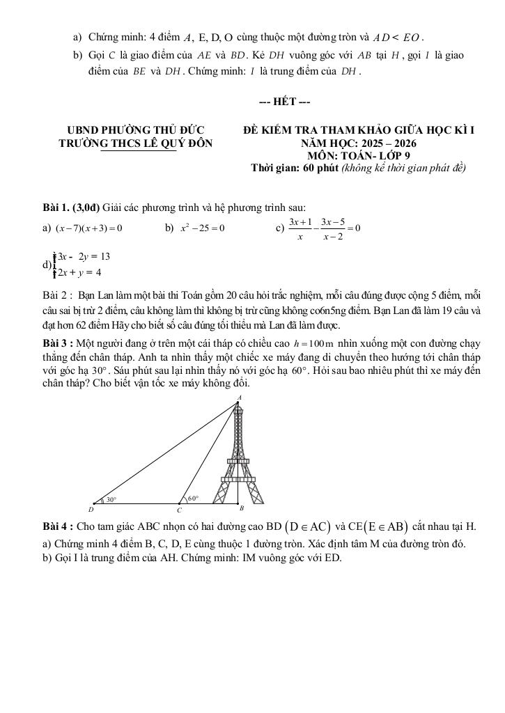 đề tham khảo giữa kì 1 toán 9 năm 2025 – 2026 trường thcs lê quý đôn – tp hcm 8