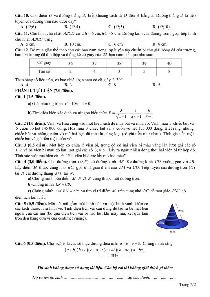 đề tham khảo tuyển sinh lớp 10 môn toán năm 2026 – 2027 sở gd&đt phú thọ 3