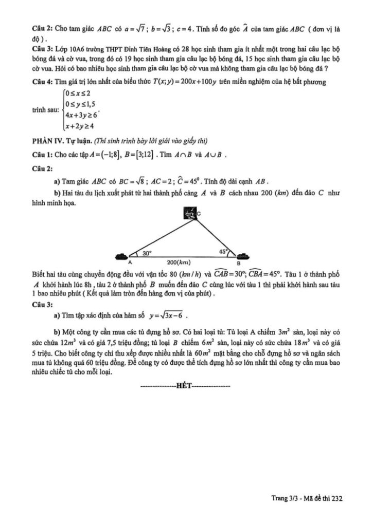 đề thi bán kì 1 toán 10 năm 2025 – 2026 trường thpt đinh tiên hoàng – ninh bình 2