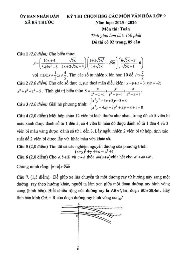 đề thi chọn học sinh giỏi toán 9 năm 2025 – 2026 xã bá thước – thanh hóa 0