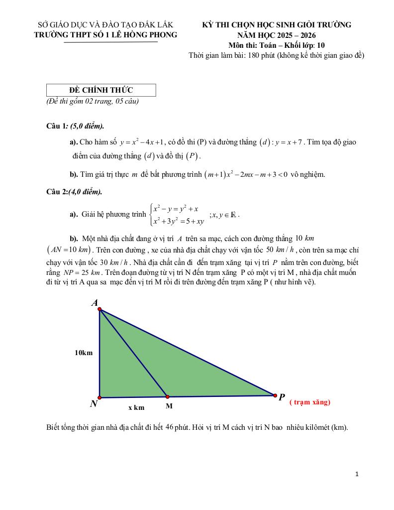 đề thi chọn hsg toán 10 năm 2025 – 2026 trường thpt lê hồng phong 1 – đắk lắk - hình 1