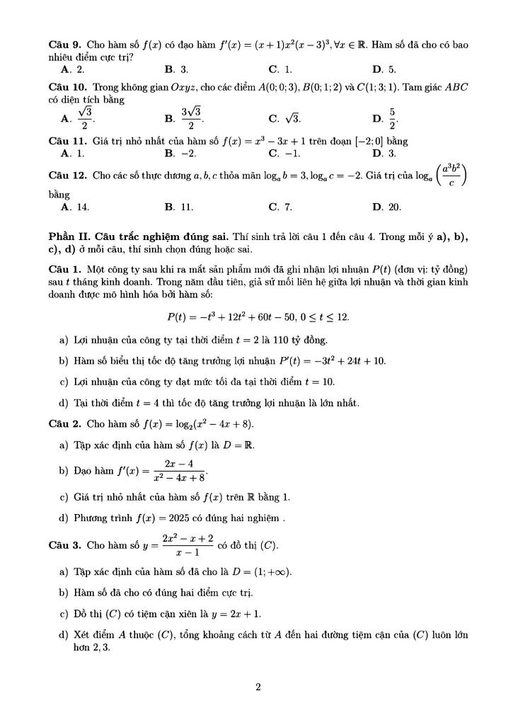 đề thi công bằng toán 12 lần 1 năm 2025 – 2026 trường thpt chuyên khtn – hà nội 1