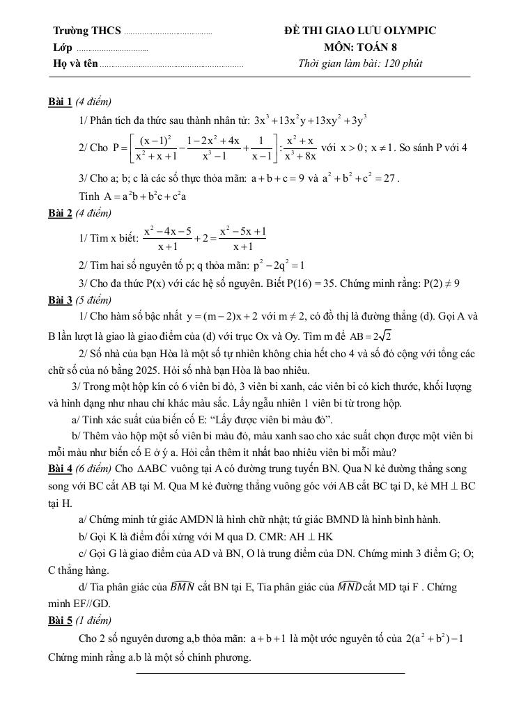 đề thi giao lưu olympic toán 8 năm 2025 – 2026 cụm trường thcs – hà nội - hình 1