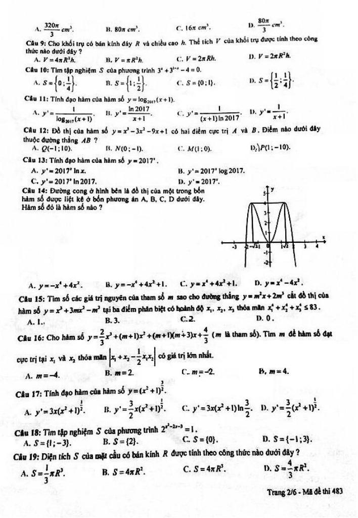 đề thi hk1 toán 12 năm học 2017 – 2018 sở gd và đt gia lai 1