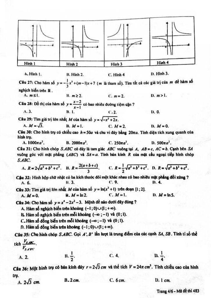 đề thi hk1 toán 12 năm học 2017 – 2018 sở gd và đt gia lai 3