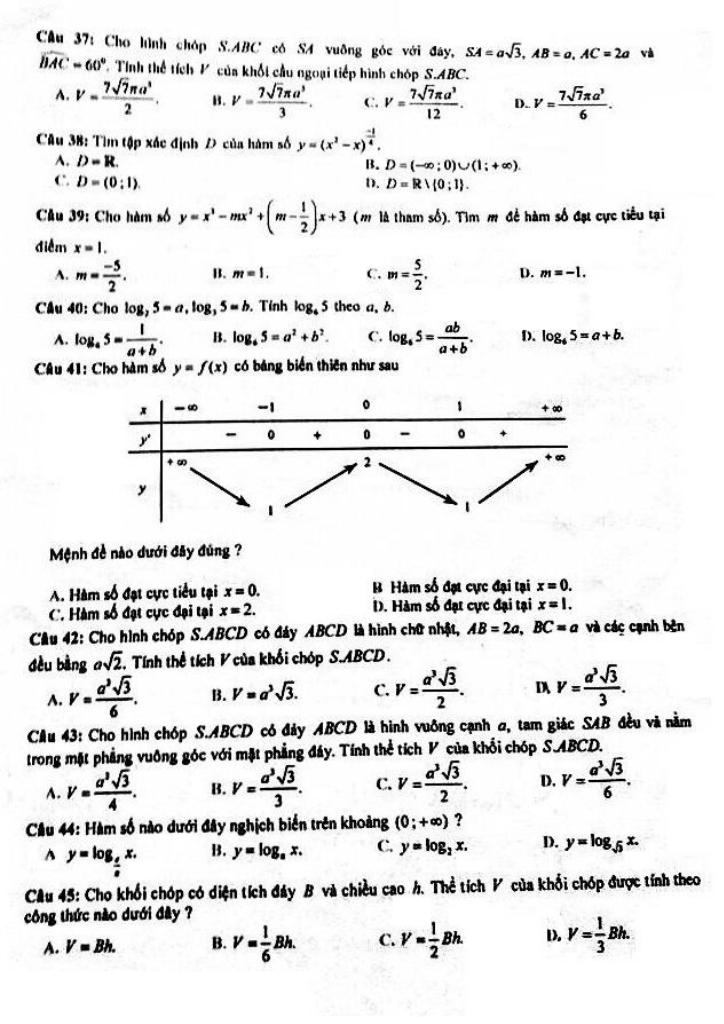đề thi hk1 toán 12 năm học 2017 – 2018 sở gd và đt gia lai 4