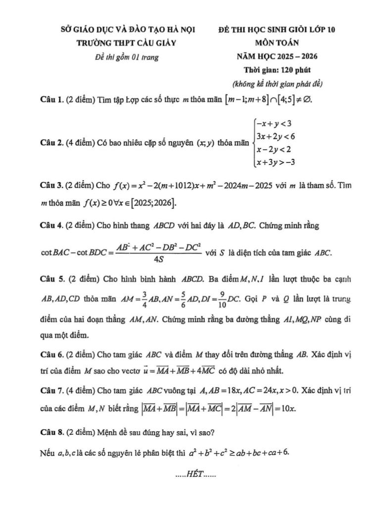 đề thi học sinh giỏi toán 10 năm 2025 – 2026 trường thpt cầu giấy – hà nội