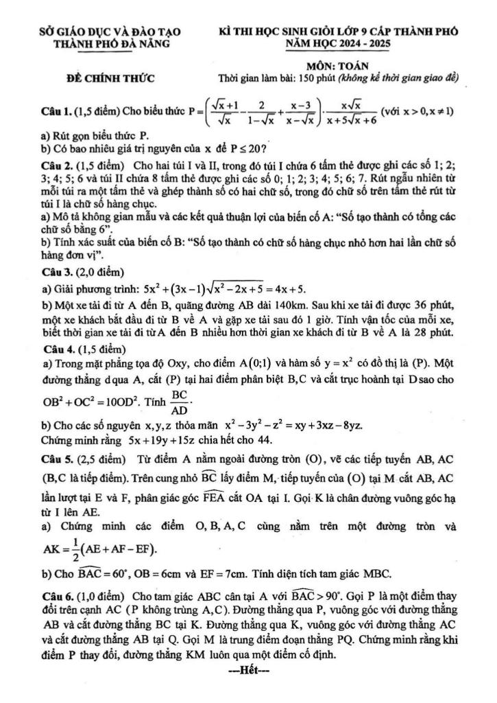 đề thi học sinh giỏi toán 9 năm 2024 – 2025 sở gd&đt đà nẵng