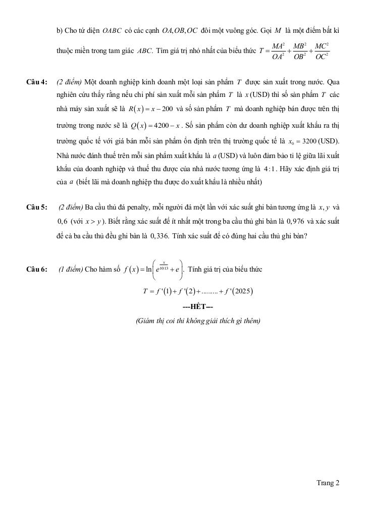đề thi hsg toán 12 năm 2025 – 2026 trường thpt khoa học giáo dục – hà nội 1