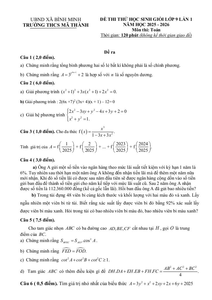 đề thi thử hsg toán 9 lần 1 năm 2025 – 2026 trường thcs mã thành – nghệ an 0